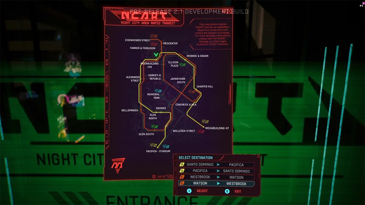 Cyberpunk 2077, la mappa della rete metropolitana di Night City