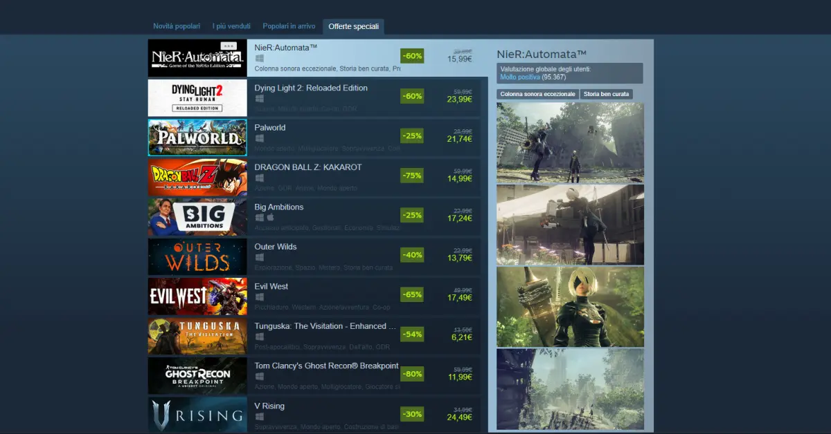 Backlog PC Steam Offerte speciali 