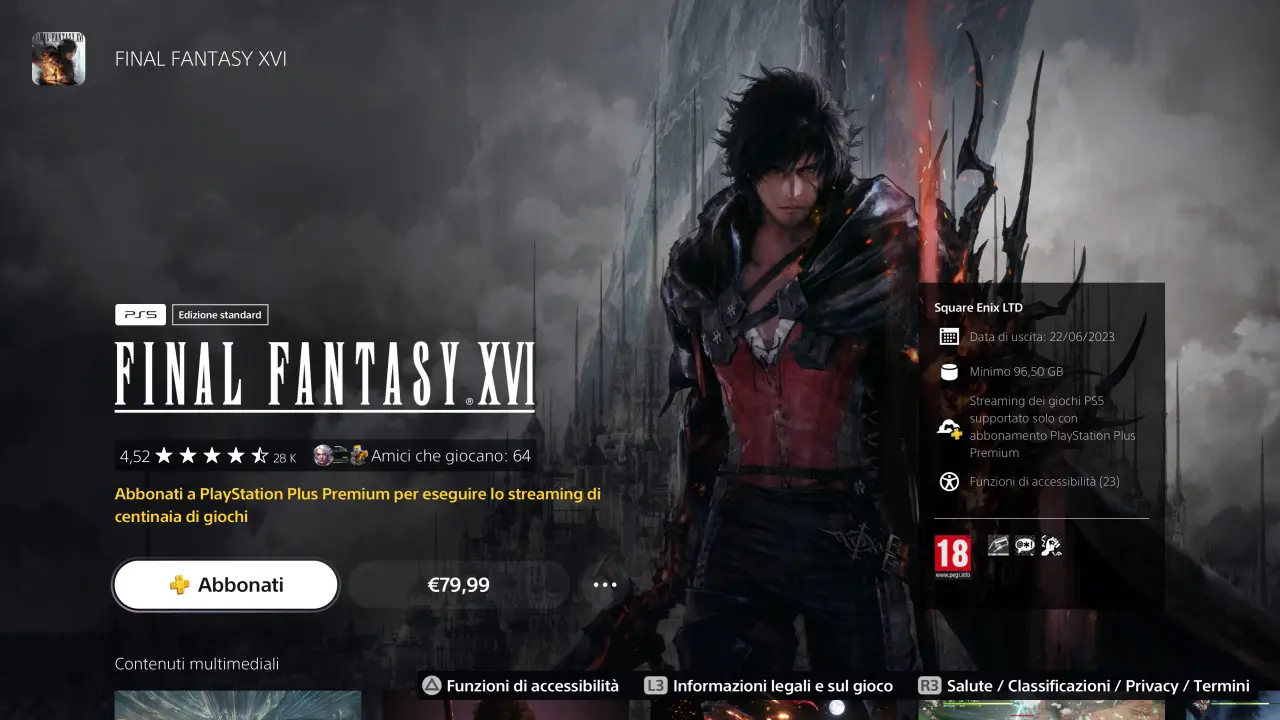 Final Fantasy XVI è al momento disponibile sul PlayStation Plus