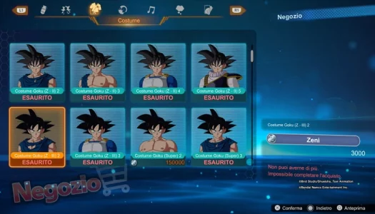 Dragon Ball Sparking Zero negozio costumi