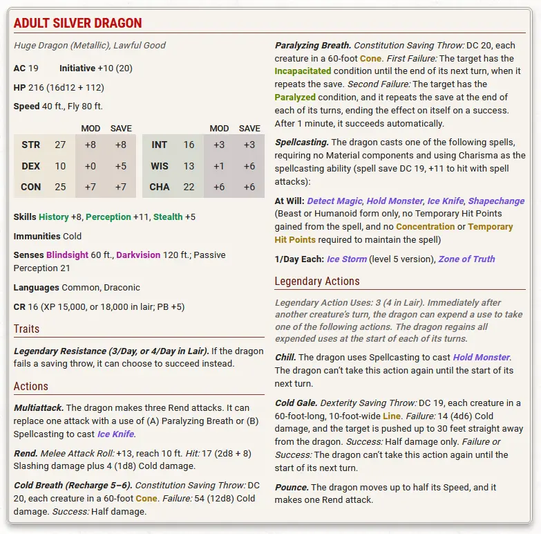 scheda drago adulto dnd manuale dei mostri